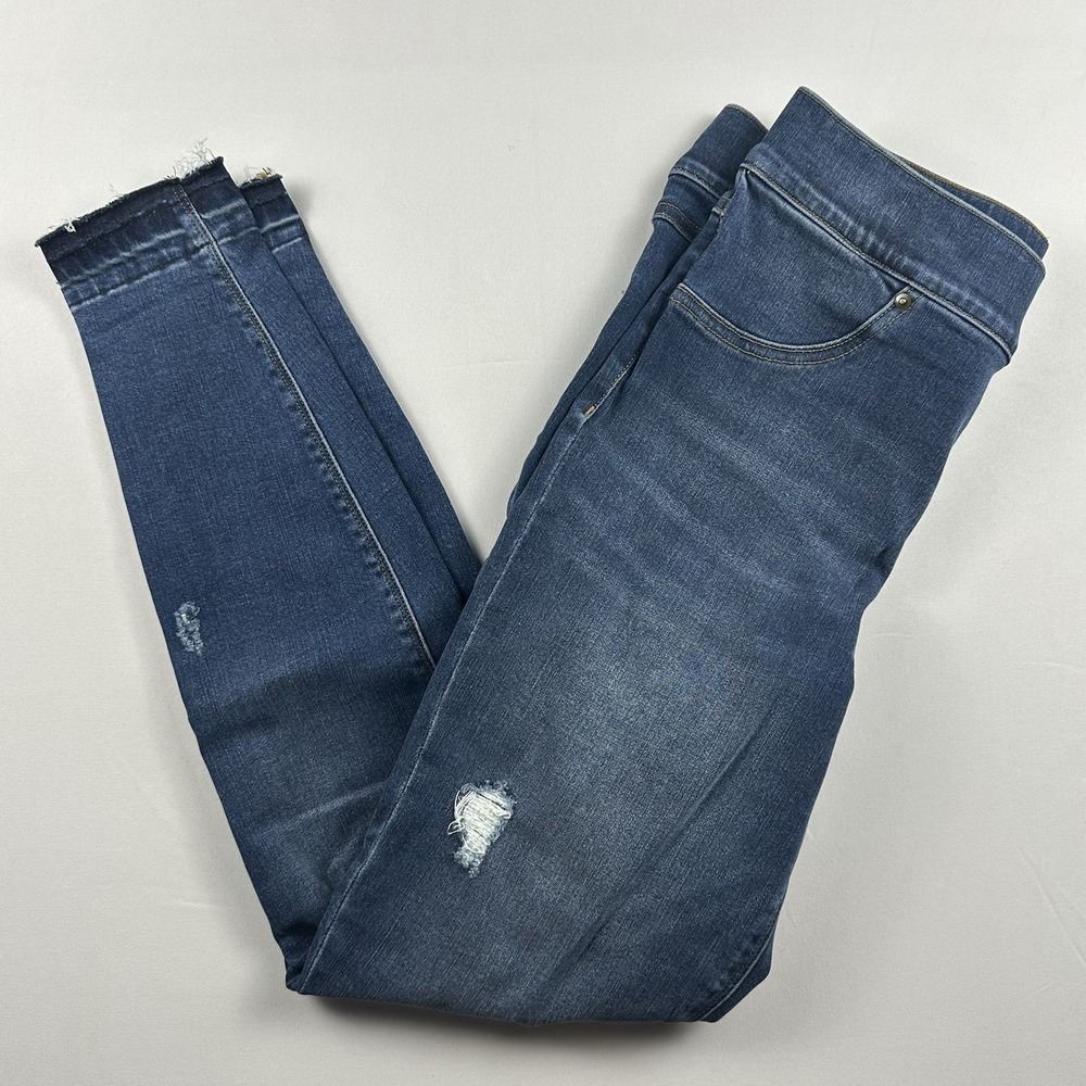 Spanx Pull On Skinny Jeans Women's Medium Blue Stretch Denim High Rise Preppy